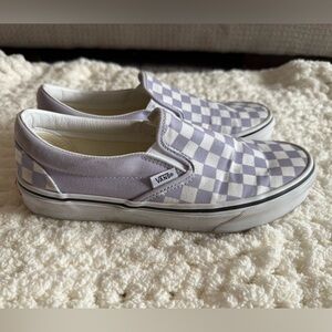 Vans womens Purple and White Checkered Slip-On Sneakers